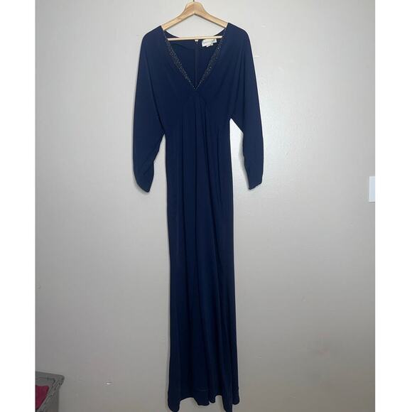Sachin + Babi Beaded Deep V-Neck Maxi Slit Gown Navy Blue Size US 8 Formal Wear - Picture 2 of 10